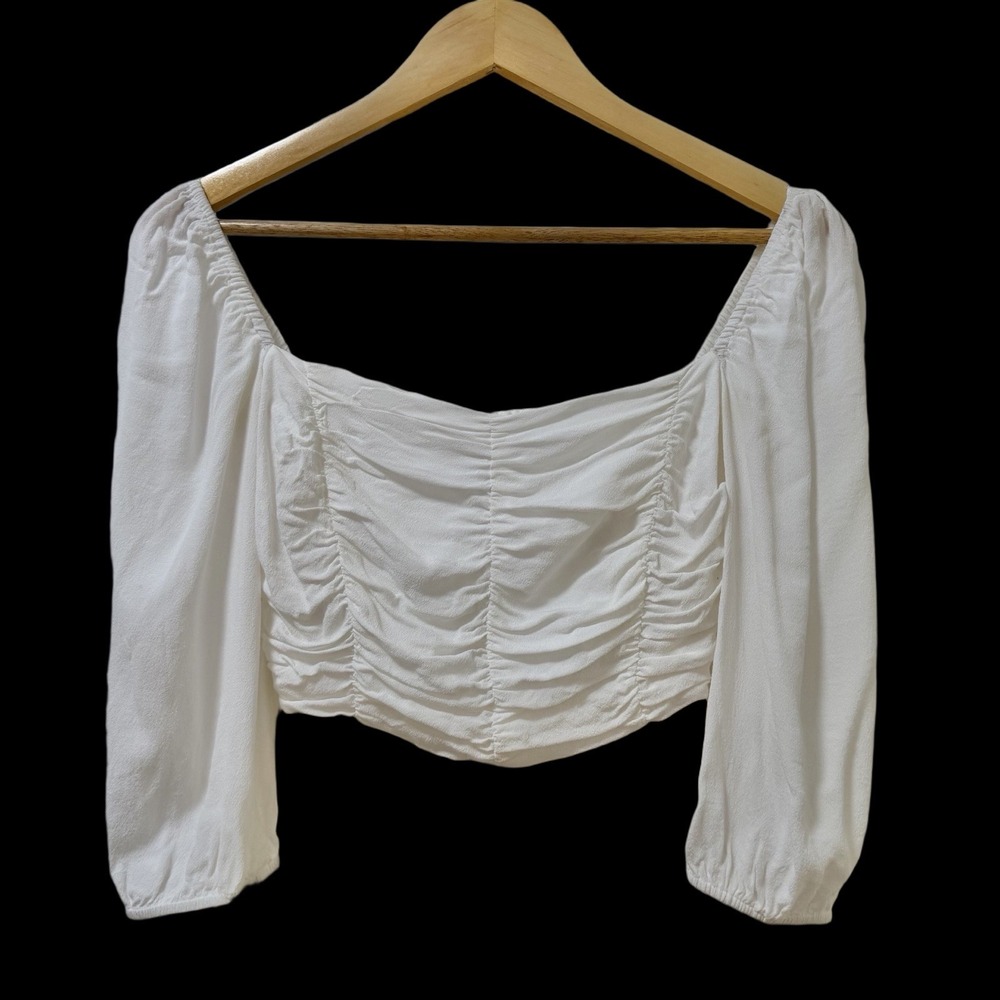 Aritzia Wilfred Lolita Floral Puff Sleeve Crop Top Size S White Cottage Milkmaid